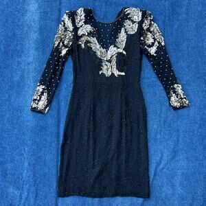 80s Nite Line silk beaded sequin dress